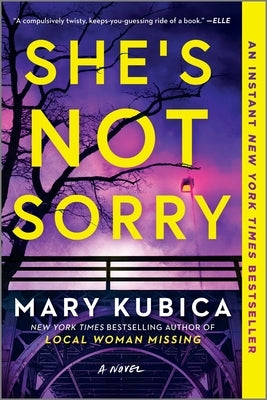 Paperback of She's Not Sorry, a psychological thriller novel by Park Row, featuring a dark, suspenseful cover design.