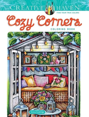 Paperback Creative Haven Cozy Corners Coloring Book by Dover Publications featuring intricate corner designs for relaxing coloring pages.