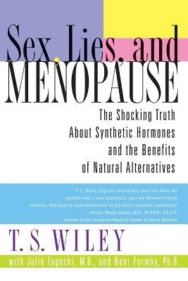 Paperback book titled "Sex, Lies, and Menopause" by William Morrow & Company, featuring a cover with bold text and a woman silhouette.