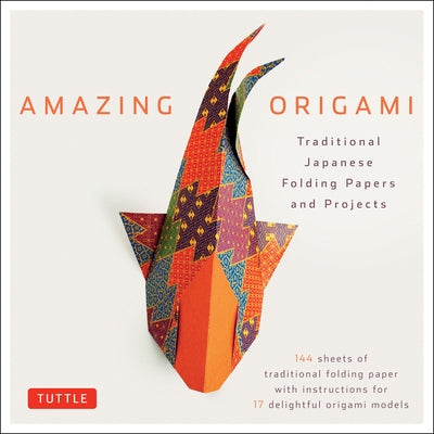 Set of 144 traditional Japanese origami papers and project ideas from Tuttle Publishing, featuring a folding paper kit and instruction book.