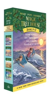Boxed set of Magic Tree House volumes 9-12 by Random House Books for Young Readers, featuring colorful book covers and classic storytelling.
