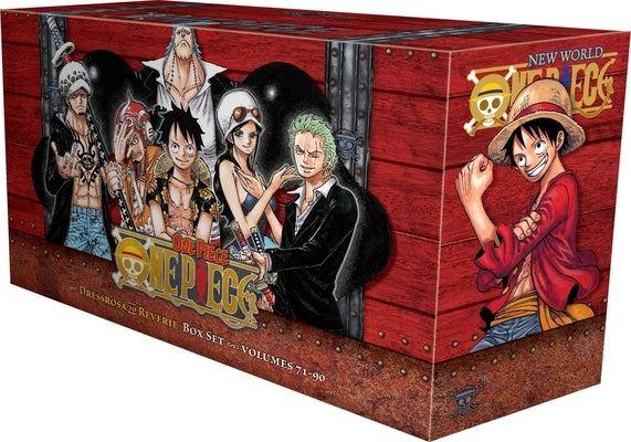 Paperback One Piece Box Set 4: Dressrosa to Reverie by Viz Media, featuring colorful manga covers and character illustrations.