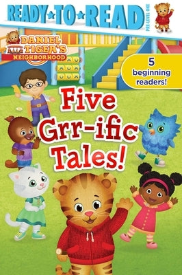 Set of five Simon Spotlight paperback children's books featuring Daniel Tiger stories on camping, cleaning, library visits, and baking.