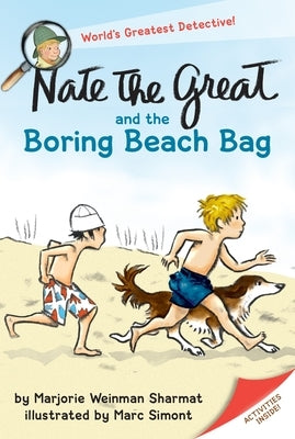 Paperback book titled "Nate the Great and the Boring Beach Bag" by Yearling Books, featuring colorful cover art.
