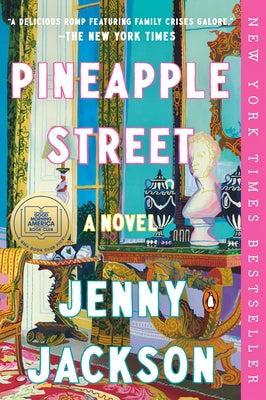Paperback novel "Pineapple Street" by Penguin Publishing Group, featuring a colorful cover with tropical pineapple design.