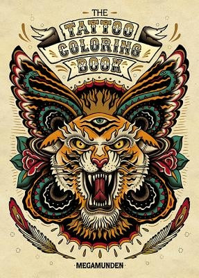 Open paperback of The Tattoo Coloring Book by Laurence King featuring intricate tattoo designs on visible pages.