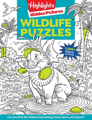 Wildlife-themed hidden pictures puzzle book for kids age 6 and up with over 1,200 hidden objects, featuring colorful wildlife illustrations.