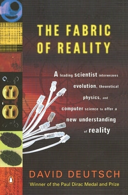 Paperback of The Fabric of Reality book by Penguin Books, featuring a cover with scientific illustrations on multiverse and parallel universes.