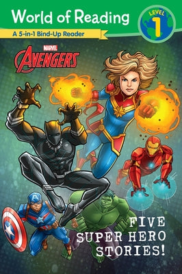 Paperback of World of Reading: Five Super Hero Stories by Marvel, featuring colorful superhero illustrations on the cover.