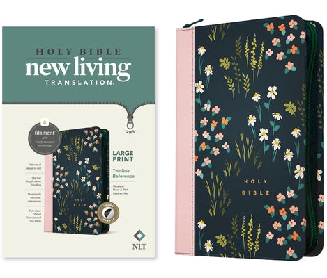 NLT Large Print Thinline Reference Zipper Bible, Filament Enabled (Leatherlike, Meadow Navy & Pink, Indexed, Red Letter) by Tyndale