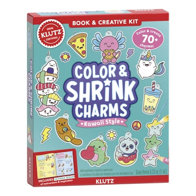 Color and shrink art kit featuring kawaii-style designs by Klutz, with colorful materials and cute character illustrations.