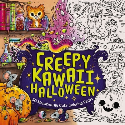 Creepy Kawaii Halloween coloring pages book by Cider Mill Press featuring 50 monstrously cute Halloween-themed illustrations in paperback.