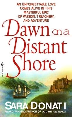 Cover of Bantam mass market paperback "Dawn on a Distant Shore" featuring a scenic ocean shoreline at sunset.