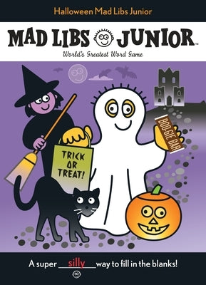 Paperback Halloween Mad Libs Junior: World's Greatest Word Game by Mad Libs with colorful spooky-themed pages and playful illustrations.