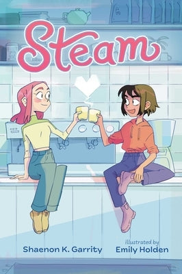 Paperback copy of "Steam" by Margaret K. McElderry Books, featuring the book cover with title and author details.