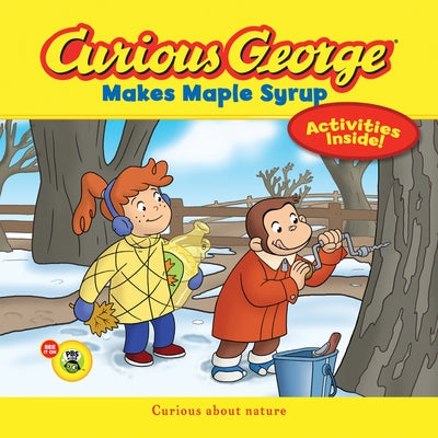 Paperback Curious George Makes Maple Syrup kids' winter and holiday book by Clarion Books, featuring George in a festive scene.