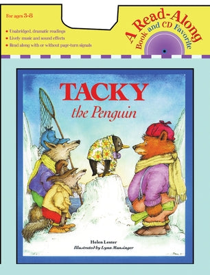 Paperback of Tacky the Penguin book with a CD, featuring colorful illustrations of Tacky and friends on the cover.