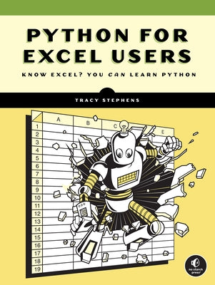 Paperback book titled "Python for Excel Users" by No Starch Press, featuring a cover with Python and Excel icons.