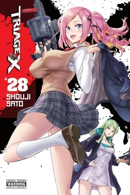 Paperback of Triage X, Vol. 28 manga by Yen Press, featuring cover art with dynamic characters and bold lettering.