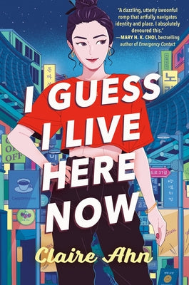 Paperback book titled "I Guess I Live Here Now" by Penguin Young Readers Group, with a colorful cover featuring abstract art.