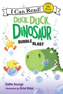 Paperback of Duck, Duck, Dinosaur: Bubble Blast by HarperCollins featuring colorful dinosaur and duck illustrations.