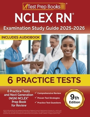 Paperback NCLEX RN Examination Study Guide by Test Prep Books with practice tests for 2025-2026 exam preparation.