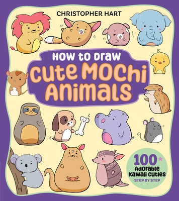 Paperback book titled "How to Draw Cute Mochi Animals" by Get Creative 6, featuring colorful kawaii animal illustrations on the cover.
