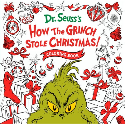 Paperback "How the Grinch Stole Christmas!" coloring book by Random House Books for Young Readers with colorful Grinch illustrations.