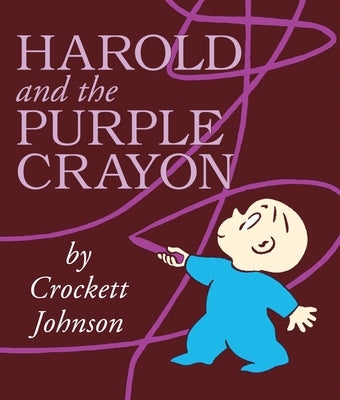 Harold and the Purple Crayon board book by HarperCollins showing colorful cover with illustrated crayon and whimsical drawings