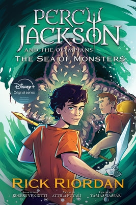 Paperback graphic novel of Percy Jackson and the Olympians: The Sea of Monsters by Disney Hyperion, featuring colorful cover art.