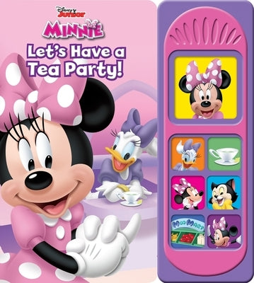 Pi Kids Disney Junior Minnie: Let's Have a Tea Party! sound board book featuring Minnie Mouse with colorful illustrations and a battery compartment.