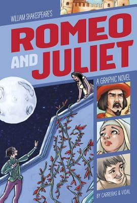 Paperback of Romeo and Juliet graphic novel by Stone Arch Books, featuring colorful illustrated scenes from the classic tragedy.