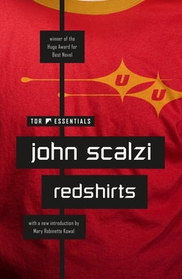 Redshirts novel paperback by Tor Books, featuring the book cover with bold red title and author details.