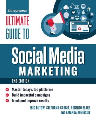 Paperback book titled "Ultimate Guide to Social Media Marketing" by Entrepreneur Press, featuring a colorful cover design.