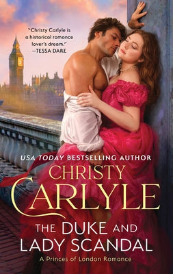 Mass market paperback of "The Duke and Lady Scandal" by Avon Books, featuring a romantic historical novel cover illustration.