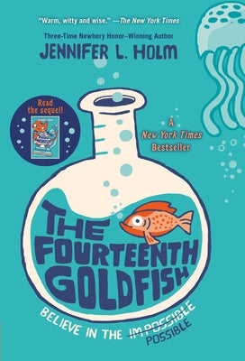 Paperback copy of The Fourteenth Goldfish by Yearling Books, showing the book cover with colorful illustrations.