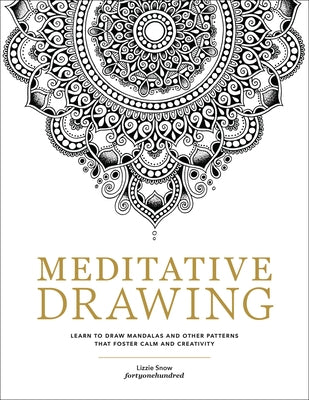 Open paperback book titled "Meditative Drawing" by Quarry Books showcasing mandala and pattern drawings for calm and creativity.