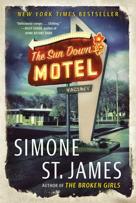 Paperback copy of The Sun Down Motel novel by Berkley Books, featuring a dark, atmospheric cover with a mysterious motel scene.