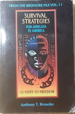 Paperback book titled "Survival Strategies for Africans in America" by Institute of Karmic Guidance, showing the front cover.