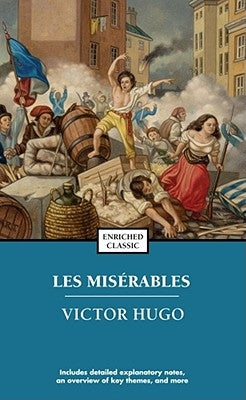 Mass market paperbound copy of Les Miserables by Simon & Schuster, showing the book cover with classic artwork.