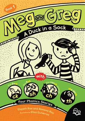Paperback of Meg and Greg: A Duck in a Sock by Orca Book Publishers, featuring colorful illustrated cover with a playful duck character.