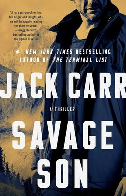 Paperback of Savage Son thriller novel, featuring dark cover art, published by Atria Books, with bold title and intense imagery.