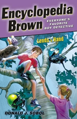Paperback of Encyclopedia Brown Lends a Hand by Puffin Books showing the book cover with colorful illustrations and title text.