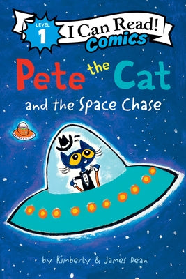 Pete the Cat and the Space Chase paperback by HarperCollins featuring colorful space-themed cover art and illustrations of Pete in space.