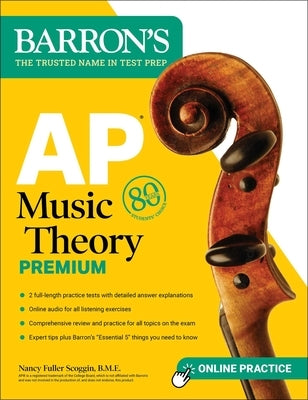 Barrons AP Music Theory Premium Fifth Edition paperback prep book with practice tests, review, and online audio.