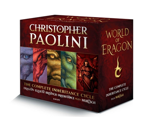 World of Eragon 5-book paperback boxed set featuring Eragon, Eldest, Brisingr, Inheritance, and Murtagh by Alfred A. Knopf Books.