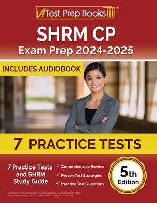 Paperback SHRM CP Exam Prep 2025-2026 by Test Prep Books with 7 practice tests and study guide, 5th edition.