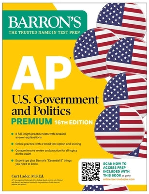 Barrons AP U.S. Government and Politics Premium prep book, paperback with practice tests and review for 2026 exam preparation