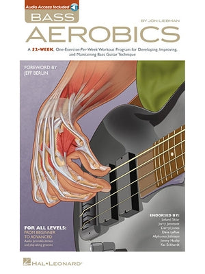 Bass Aerobics book by Hal Leonard Publishing Corporation with online audio and CD, featuring bass exercise exercises and instructional content.