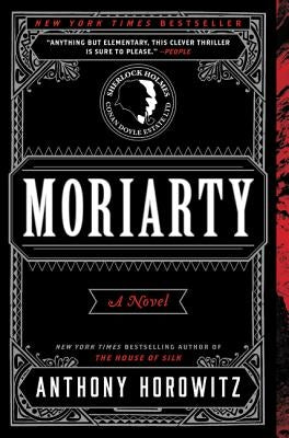 Paperback copy of Moriarty by Harper Perennial, showing the book cover with title and author details.